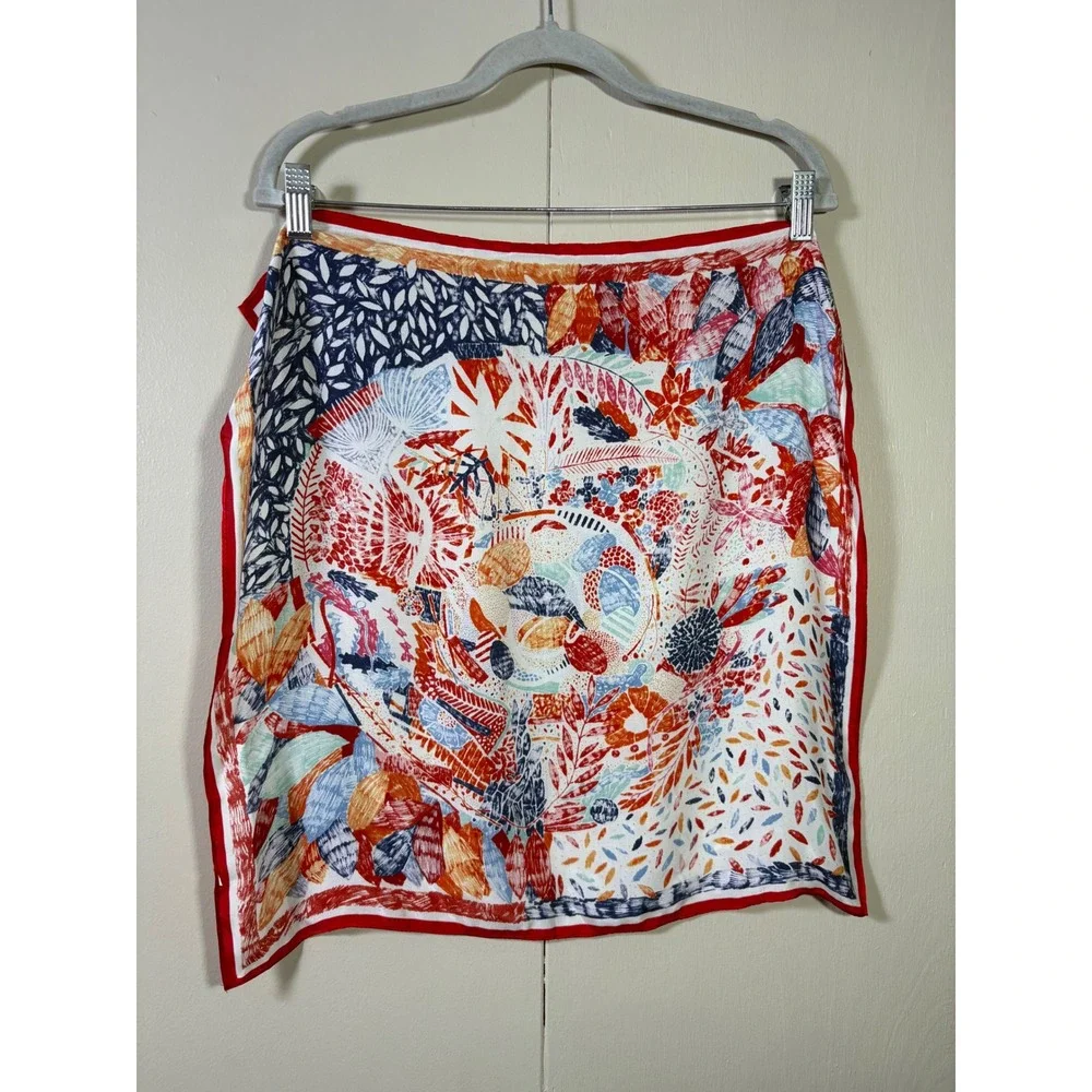 Pure Mulberry Silk Scarf Square Neck Scarf Abstract Floral Red Blue 21x21